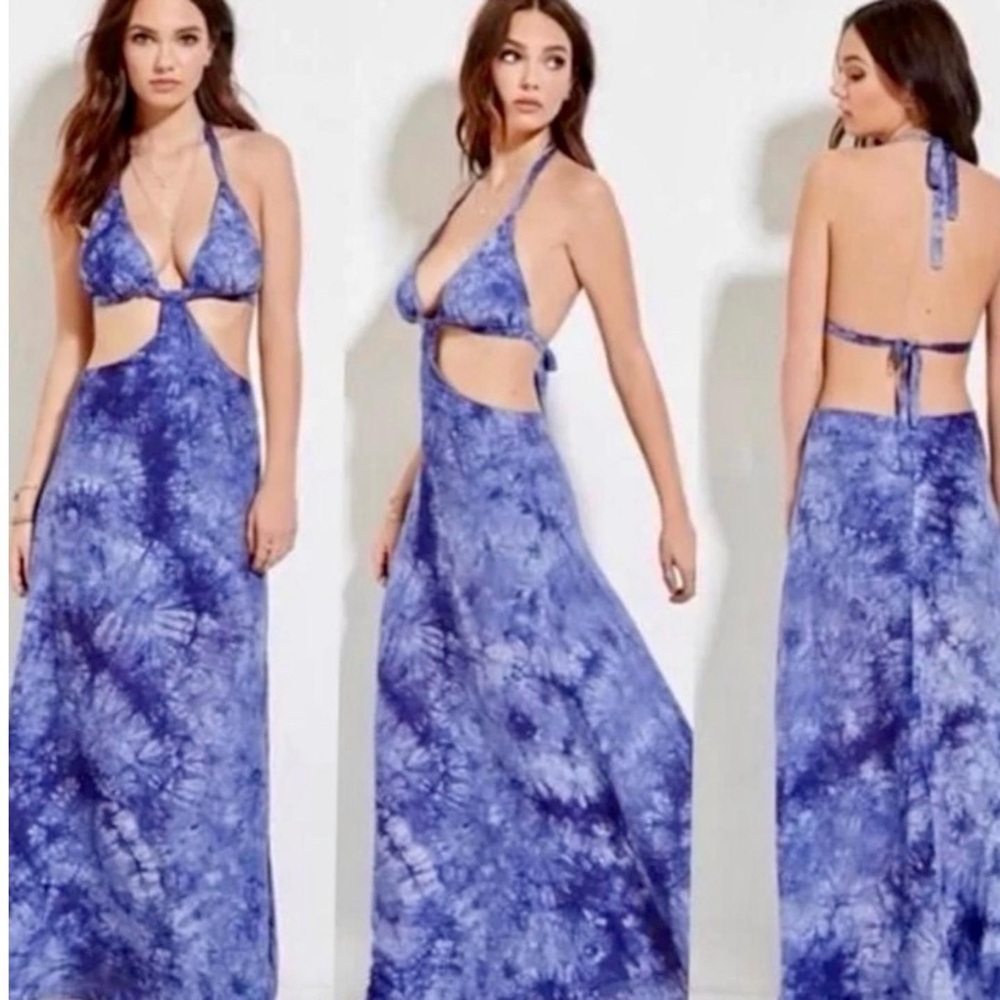 BNWT Raga Anthropologie Blue Tie-Dye Halter Maxi Dress